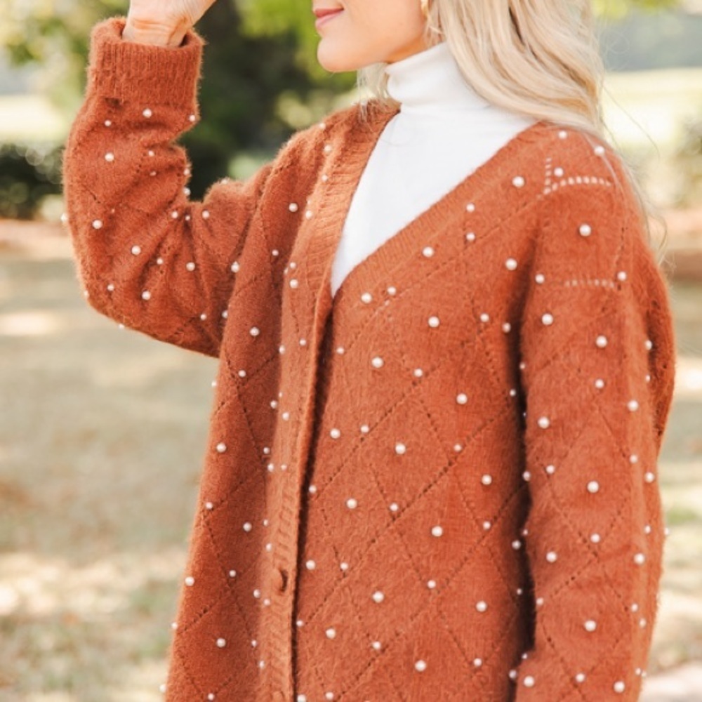 Elegant Pearl-Embellished Cardigan